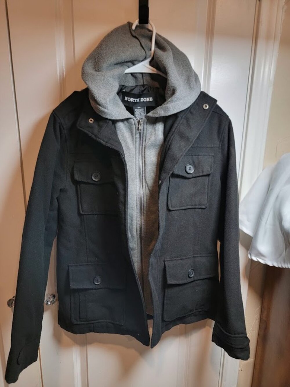 North Zone Black Utility Jacket Size Small Gray Hoodie Layered Four Pocket Coat